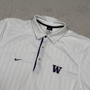 Nike Washington Huskies NCAA Dri-FIT Sideline Polo Shirt Mens Large White Purple
